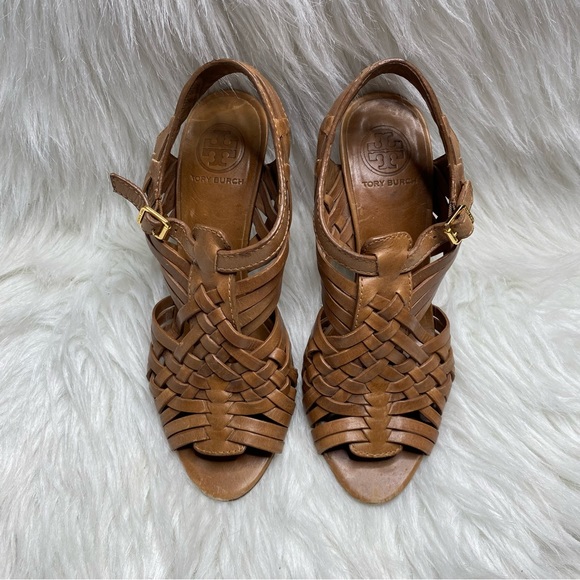 Tory Burch Boho Leather Woven Heels Size 7.5 - Picture 2 of 10